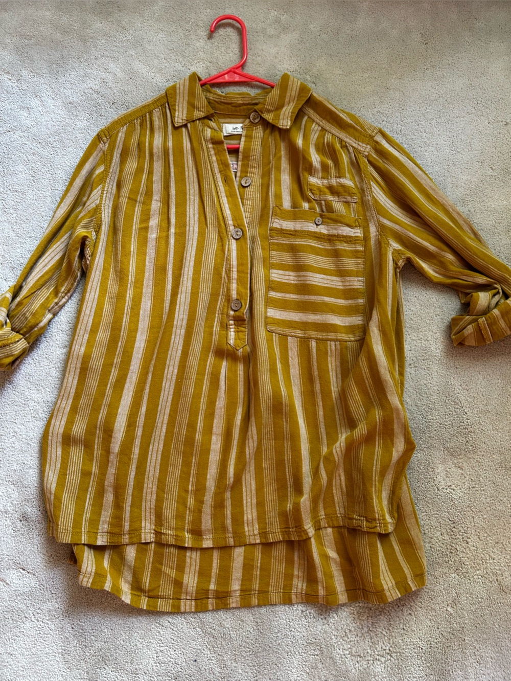 We The Free Striped Mustard Yellow Button-Front Pullover